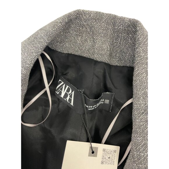 Zara Womens Cropped Blazer Suit Jacket XS Gray Metallic thread 9062/154 NWT - Picture 6 of 16